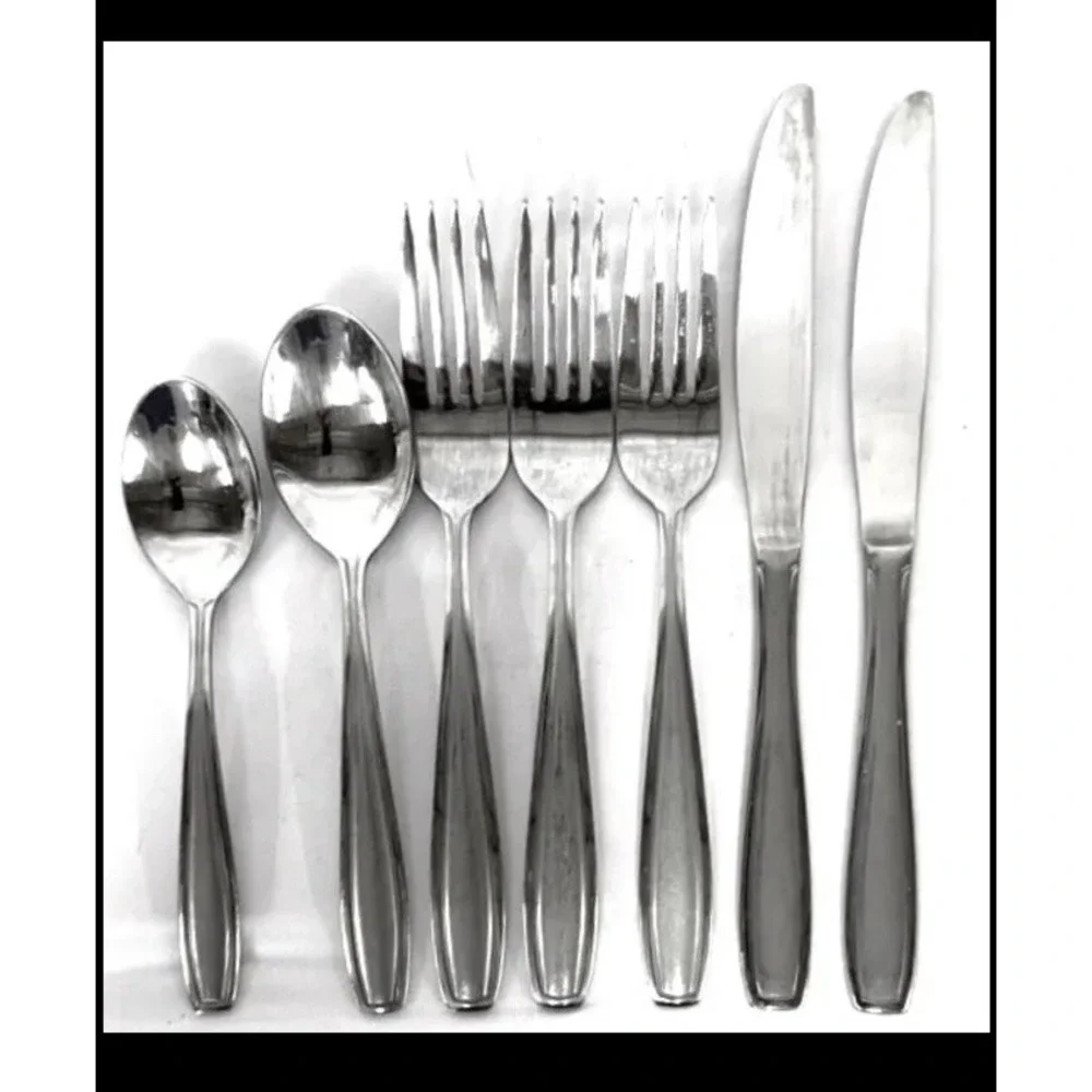 Oneida Bristol Glossy Stainless Steel Flatware Set Lot 7 Pcs Forks Spoons Knives